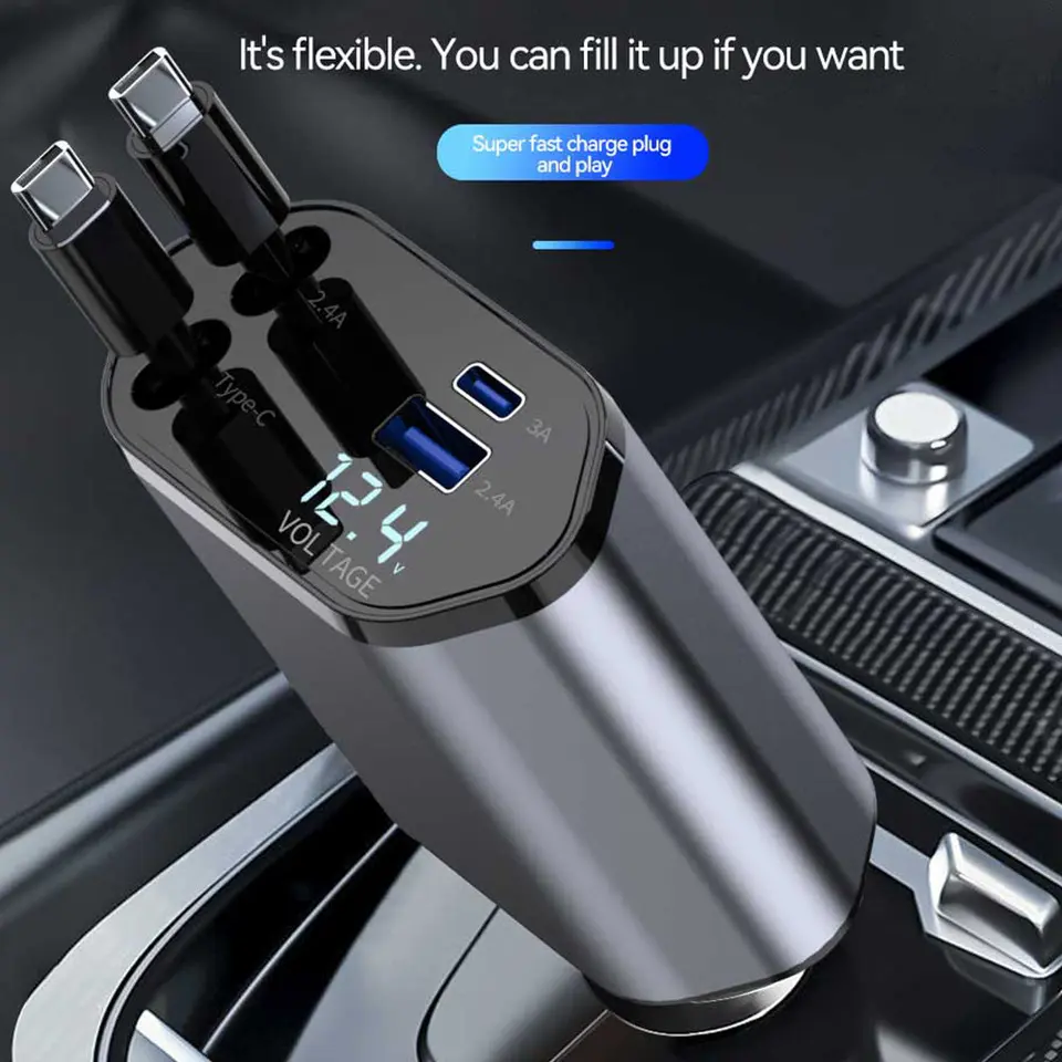The sleek 4-in-1 Fast Car Charger is now our most sold product — trusted for its power, safety, and durability.