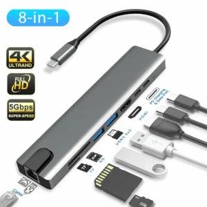8-in-1 USB-C Hub Multiport Adapter – 4K HDMI, 87W PD, Gigabit Ethernet