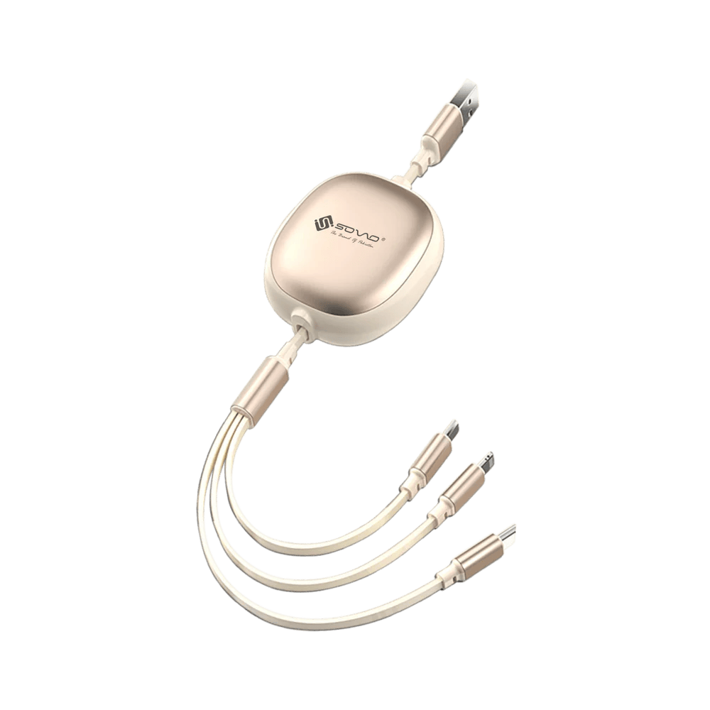 SOVO SG-118 100W 3-in-1 Retractable Metal Data Cable – Universal Fast Charging