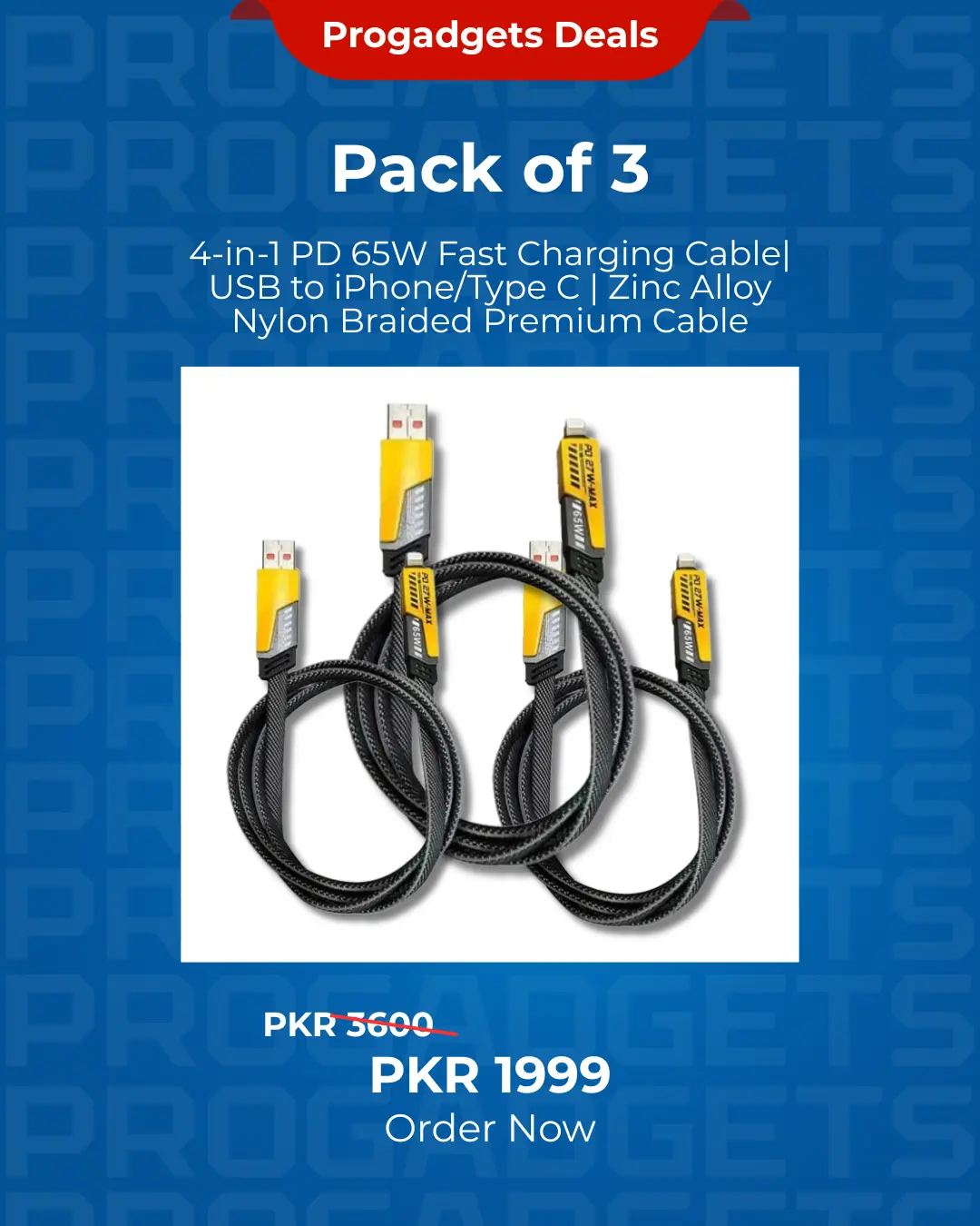 4-in-1 Fast Charging Cable (Pack of 3)