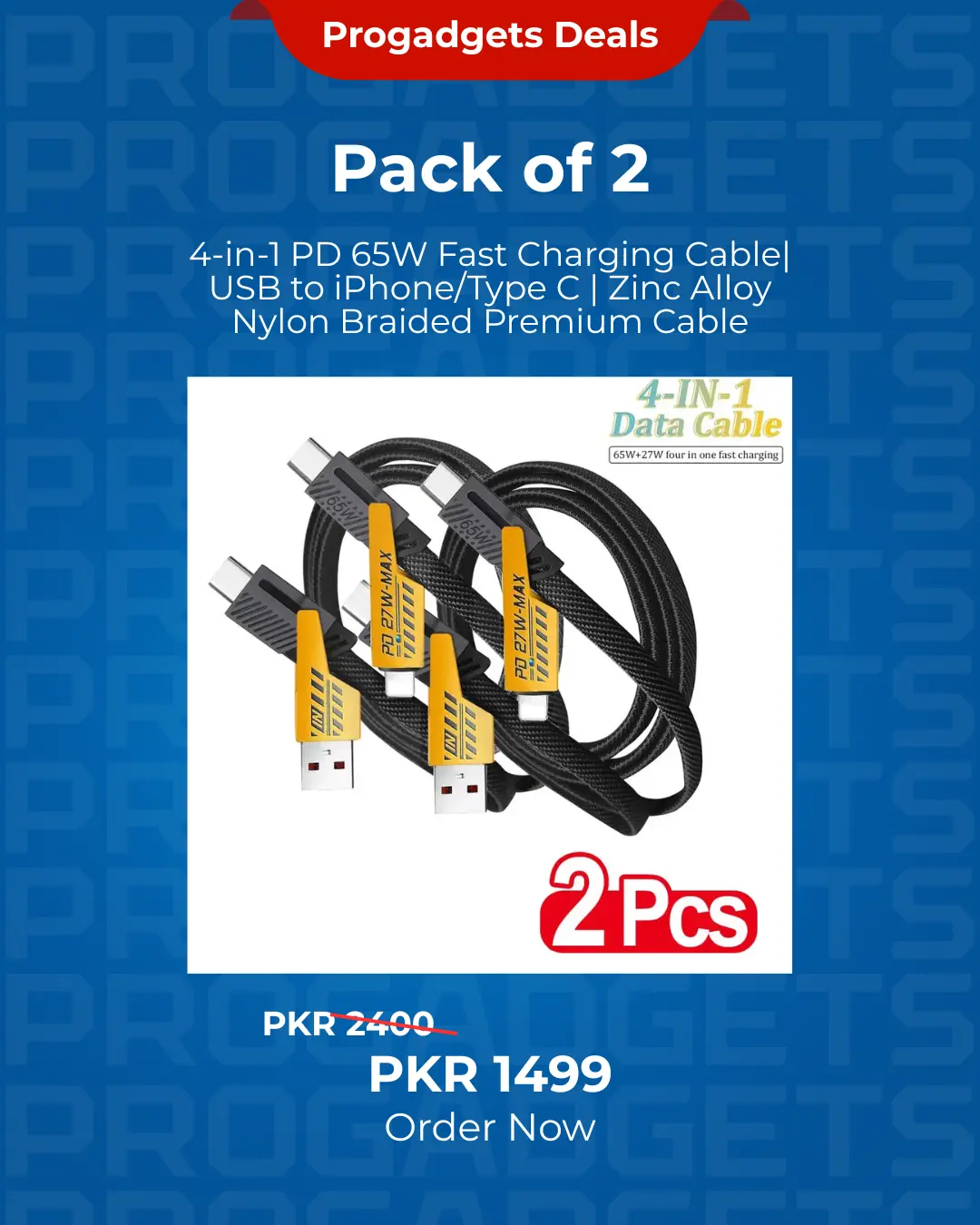 4-in-1 Fast Charging Cable (Pack of 2)