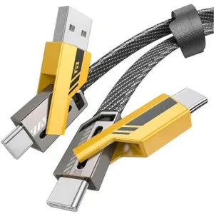 4-in-1 PD 65W Fast Charging Cable – Zinc Alloy, Nylon Braided, Type-C/USB/iPhone Multi Charger